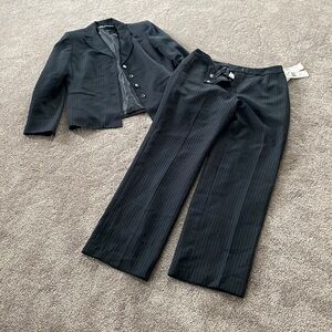 Suit Studio Black Pinstripe Blazer Pants Suit Two Piece SIZE 10 NWT